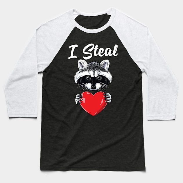 I Steal Hearts Raccoon Valentines Day Baseball T-Shirt by Pennelli Studio